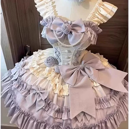 Elegant Lolita Style! Light Purple Princess Dress with Pearl Embellishments, Big Skirt Flare – Birthday Party Dress