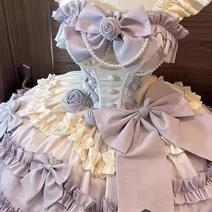 Elegant Lolita Style! Light Purple Princess Dress with Pearl Embellishments, Big Skirt Flare – Birthday Party Dress