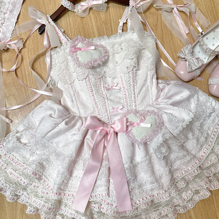 Whimsical Pastel Lolita Dress with Embroidered Animal Motifs and Ruffled Skirt