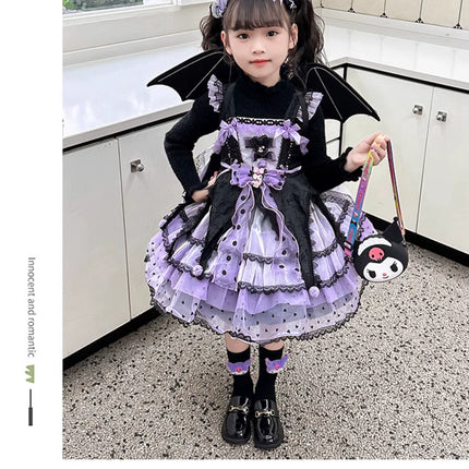 Elegant Black and Purple Lolita Dress for Girls - Intricate Lace and Ruffled Skirt - Perfect for Tea Parties and Special Occasions