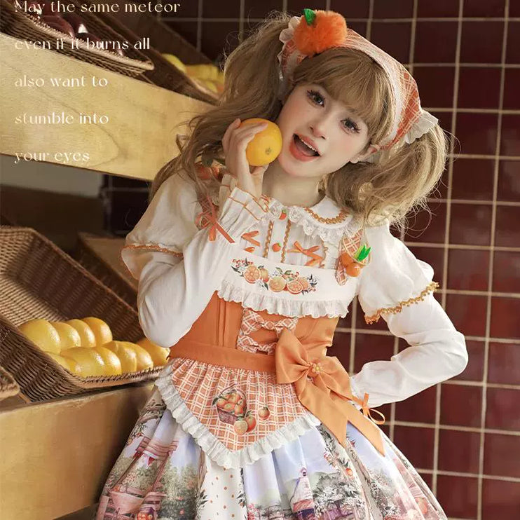 Sunshine Orange Grove Dream Lolita JSK - Vintage Harvest Print