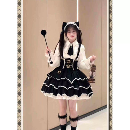 Punk Vintage Christmas Little Red Riding Hood Magical Princess Lolita Dress (Set)