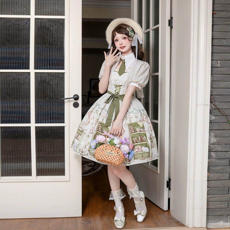 Original Enchanted Library Graceful Academy Style Short Sleeve OP Lolita Skirt