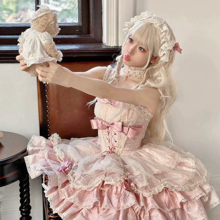 Sweet Strapless Princess Dress Gentle Cute Anime Style Lolita Dress