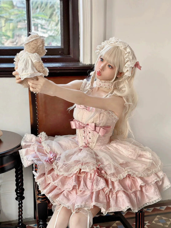 Sweet Strapless Princess Dress Gentle Cute Anime Style Lolita Dress