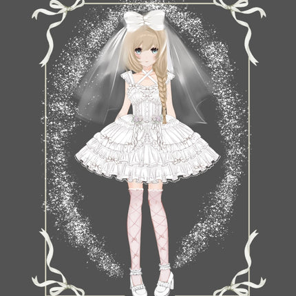 Elegant, lightweight wedding-style Lolita dress with a ballet-girl silhouette and ruffled details, inspired by cotton-candy motifs
