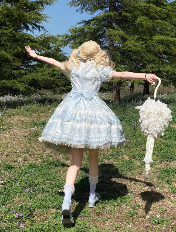 Timeless Doll Lolita Dress - Vintage Tencel OP with Pastel Lace and Ribbon Details