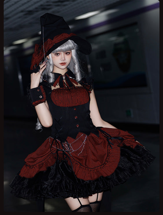 Gothic Lolita Dress with Ruffled Hem and Corset Detail
