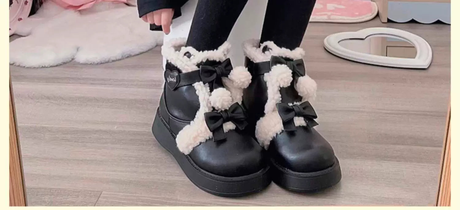 Fluffy - trimmed Ankle Boots with Adorable Bows, Ultra - cozy & Stylish