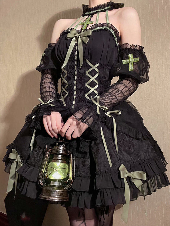 Fairy-Tale Ballet Doll Lolita Halter Dress with Corset Lace-Up and Ruffled Layers – Available in 8 Colors