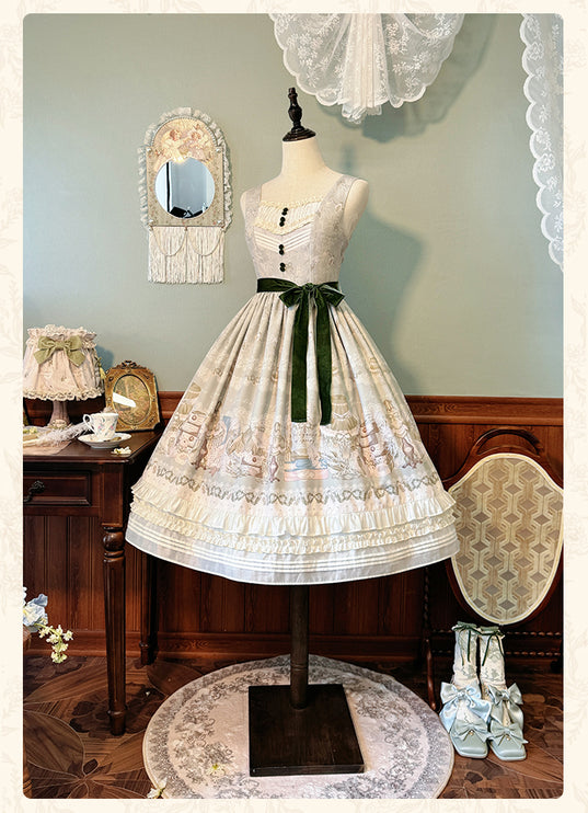 Elegant Floral Lolita JSK with Sash - Vintage Charm for Everyday and Special Occasions