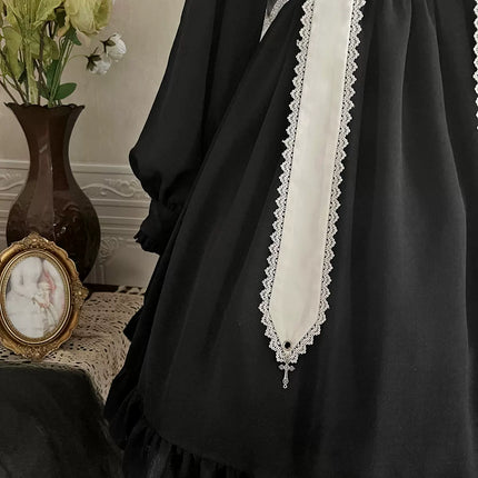 Long-sleeved Lolita princess dress, black, gothic and classical style