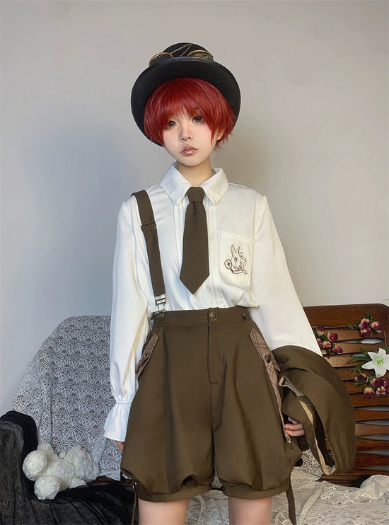 Original Ouji Fashion Brown Lolita Suspender Pant Prince Outfit