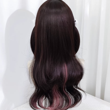 Idol Pink Side-Dye Long Curly Wig Daily Punk Kei Lolita