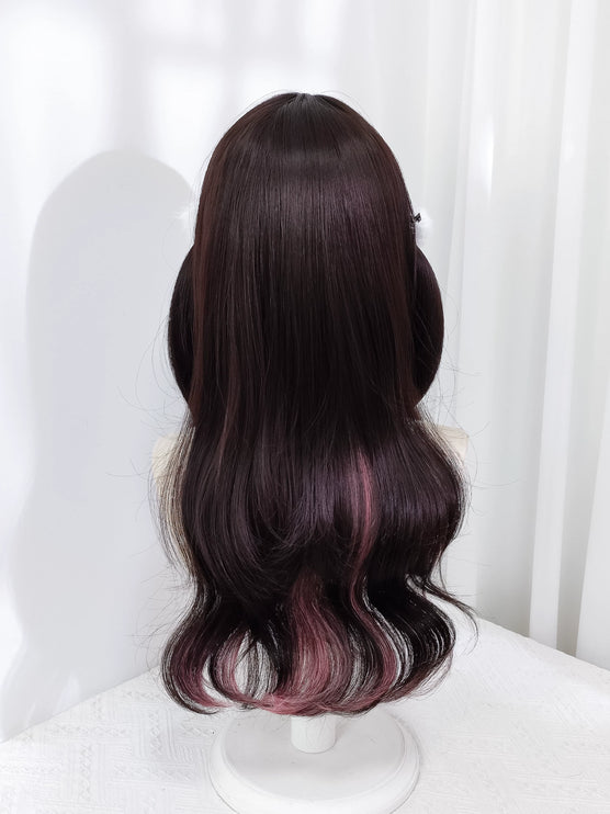 Idol Pink Side-Dye Long Curly Wig Daily Punk Kei Lolita