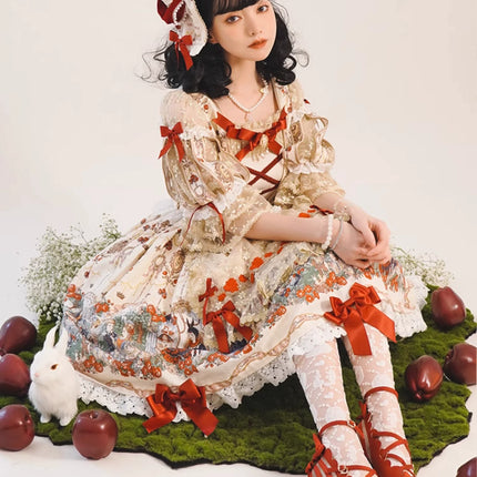 🌸Collector's Edition🌸Enchanted Snow White Print Apron OP Classical Doll Lolita Dress