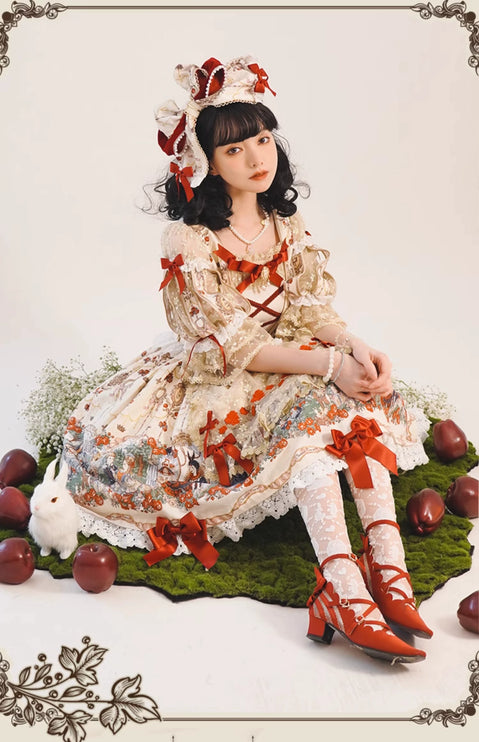 🌸Collector's Edition🌸Enchanted Snow White Print Apron OP Classical Doll Lolita Dress