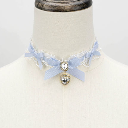 Edgy Punk Style Elaborate Double-Layer Necklace with Pearls and Gemstone Choker Lolita Collarbone Chain