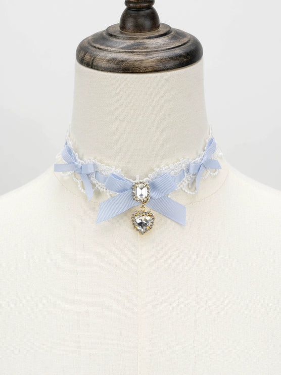 Edgy Punk Style Elaborate Double-Layer Necklace with Pearls and Gemstone Choker Lolita Collarbone Chain