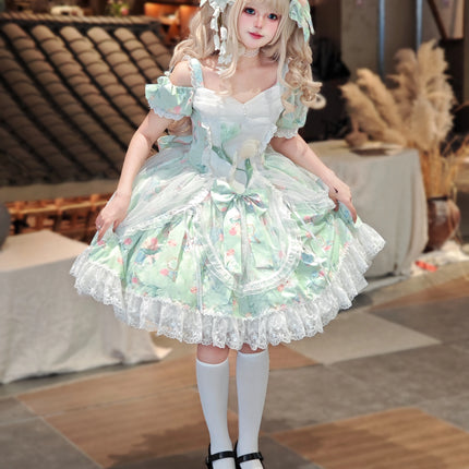 Vintage-Sweet Style Arrives! Mint-Green Print Lolita Dress with Lace Trim – Create a Retro-Sweet Girl Look