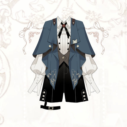 Gothic Knight-Inspired Midnight Silver-Embroidered Cloak Vest with Trousers Set