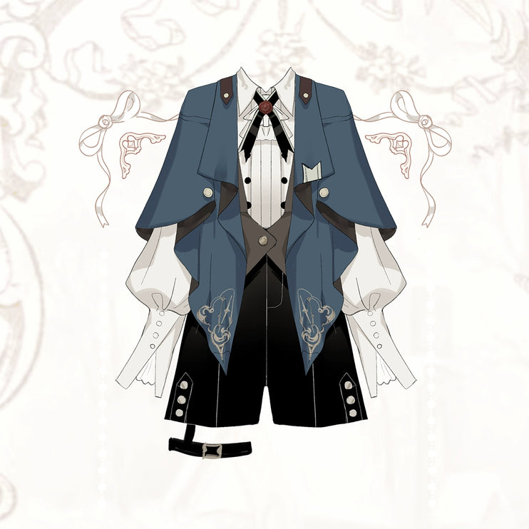 Gothic Knight-Inspired Midnight Silver-Embroidered Cloak Vest with Trousers Set