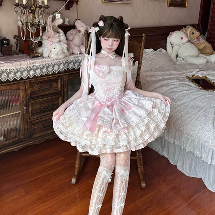 Whimsical Pastel Lolita Dress with Embroidered Animal Motifs and Ruffled Skirt