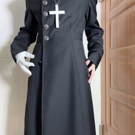 Prince Ouji Outfit Black Stand Collar Single-Breasted Long Coat for Male, Female