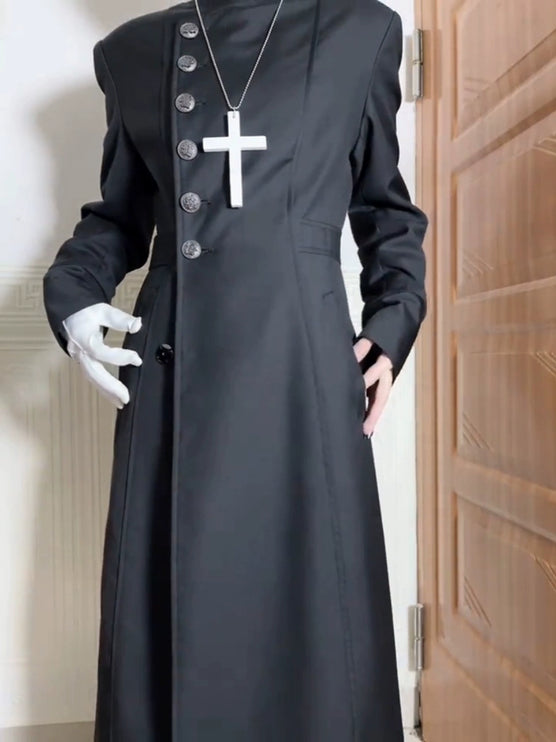 Prince Ouji Outfit Black Stand Collar Single-Breasted Long Coat for Male, Female