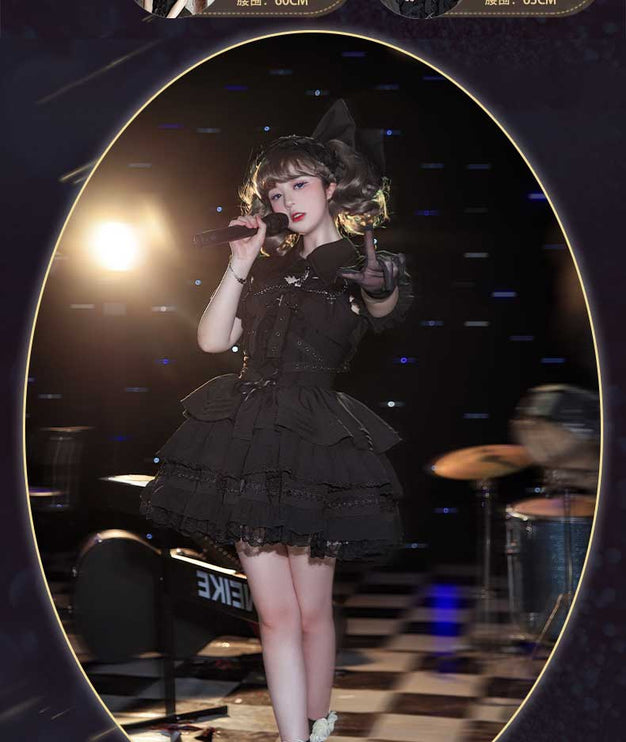 Vintage-Inspired Black&White Lolita JSK with Intricate Details and Versatile Styling