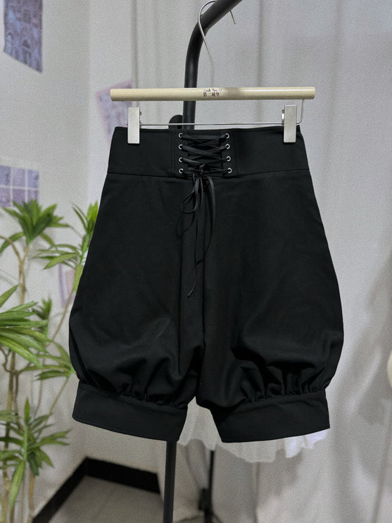 European Prince Lolita Cape Set – Black Jacket with Puff Shorts and Lace Collar Blouse