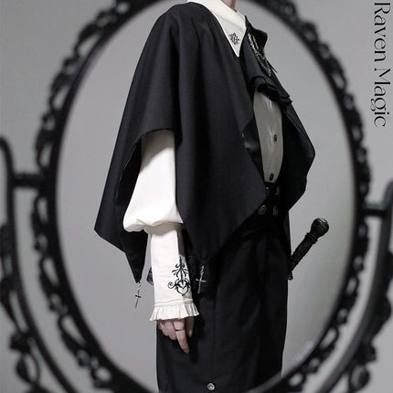 Original Lolita Prince-Style Cape Shirt + Overall Dress Set – Fantasy Gothic Lolita Costume for Cosplay or Daily Wear