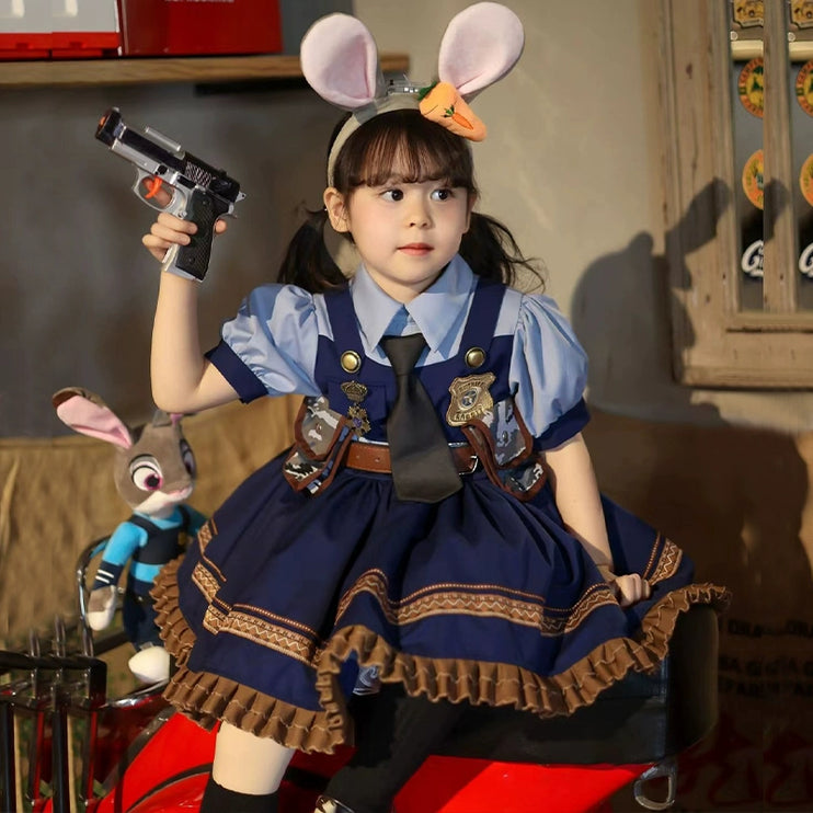Rabbit Police Officer Lolita Dress for Girls - Navy Blue Whimsical Princess Costume