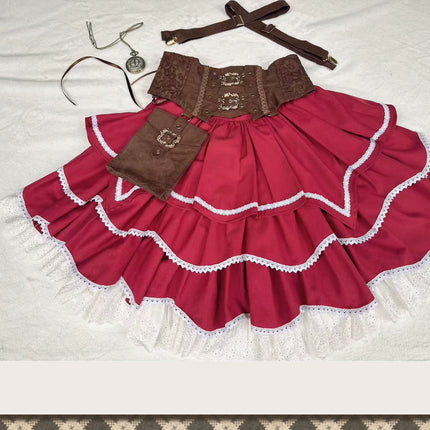 Punk Vintage Christmas Little Red Riding Hood Magical Princess Lolita Dress (Set)