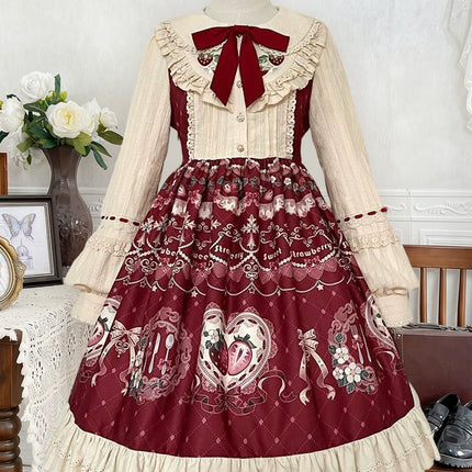Lolita Sweetheart: Vintage Red-Brown & Cream Fairy-Tale Dress