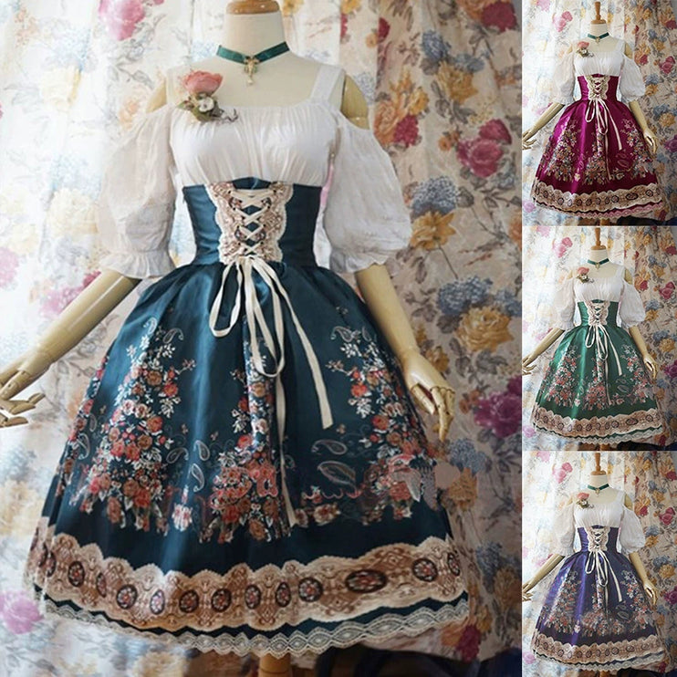 S-5XL Plus Size Classic Lolita Vintage Print Dress