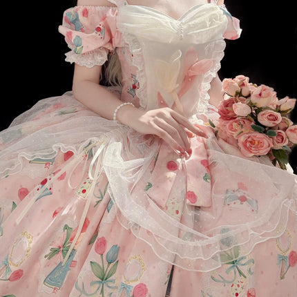 Vintage-Sweet Style Arrives! Mint-Green Print Lolita Dress with Lace Trim – Create a Retro-Sweet Girl Look