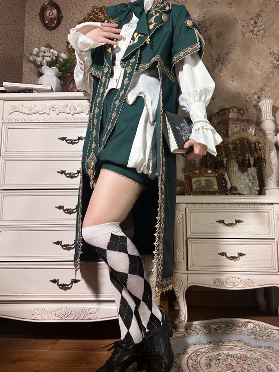 Elegant Dark Green Lolita Prince Set with Gold Embroidery - Versatile Themed Outfit