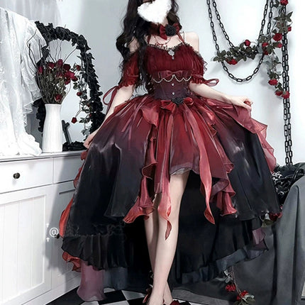 Gothic Elegance Red Princess Lolita Gown – Dramatic New Year's Edition