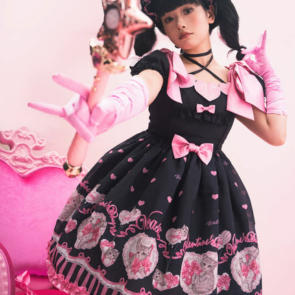 3 Colors Available Kitten Heart Lolita JSK & OP - Sweet Classic Bow Edition