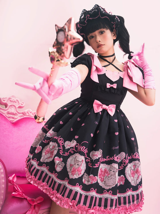 3 Colors Available Kitten Heart Lolita JSK & OP - Sweet Classic Bow Edition