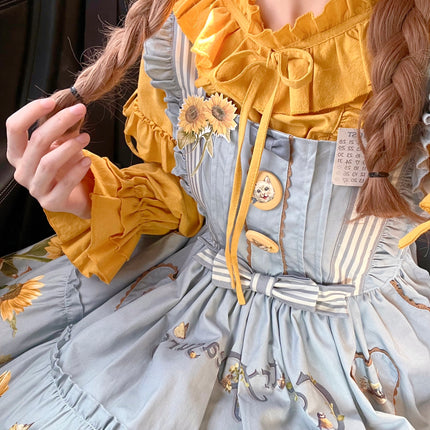 Sunflower Paradise: Cat and Sunflower JSK Lolita with a Big Skirt