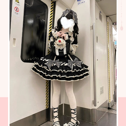 Vintage-Inspired Pink Tiered OP Lolita Dress with Striped Bows