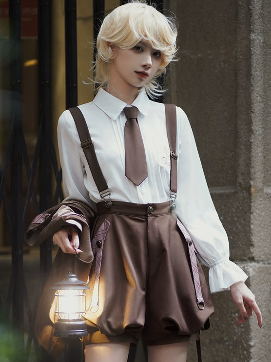 Original Ouji Fashion Brown Lolita Suspender Pant Prince Outfit