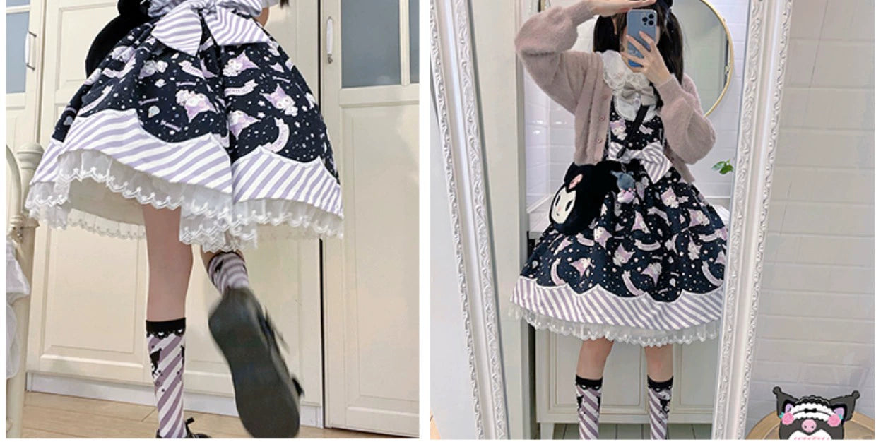 Sanrio Super Cute Sweet JSK Lolita Dress with Striped Trim & Bow