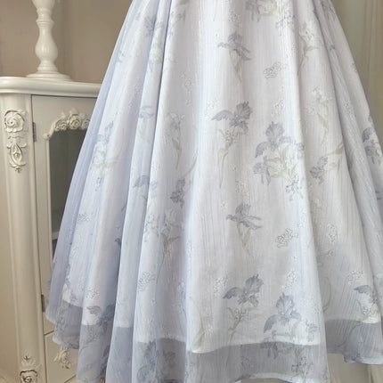 Lolita Fairy Dress! Lace Puff Sleeves + Light Blue Floral Maxi Skirt, Spring Garden Date Outfit