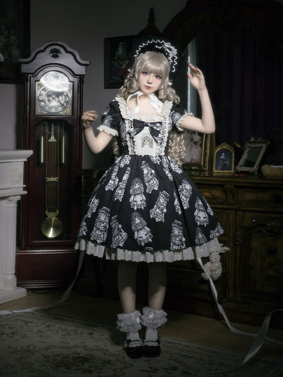 [Doll's Night OP] Original Design Doll-Style Lolita Dress with Embroidered Doll Print - Twin Version Set