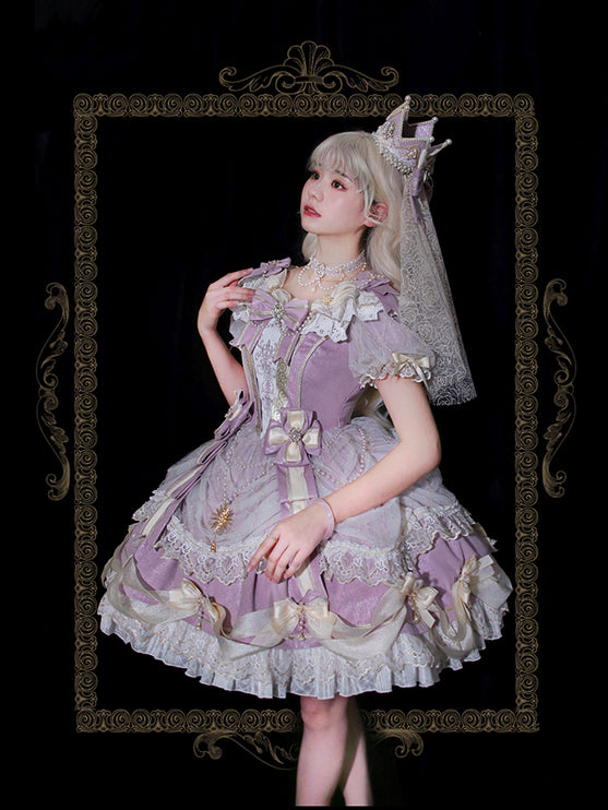 Girls' Anniversary Court Retro Dress with Lace Trims