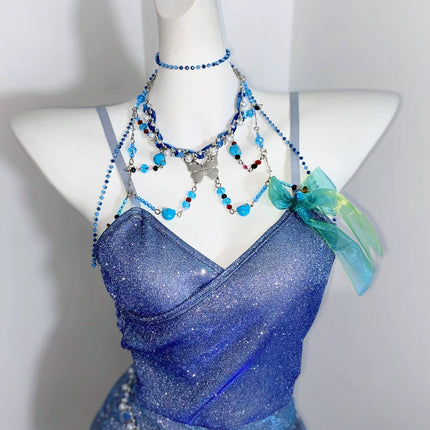 Legend of the Blue Sea Teal Blue Green Princess Sexy Bodycon Mermaid Dress Gown