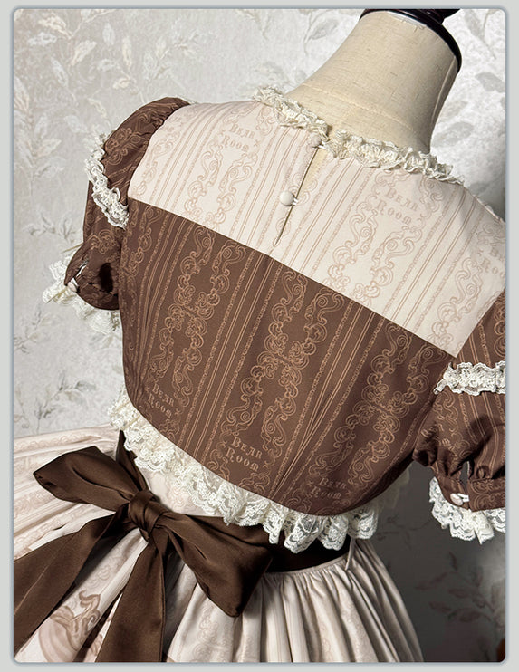 Elegant Cream Floral Lolita OP Dress with Detachable Apron - Multiple Colors Available
